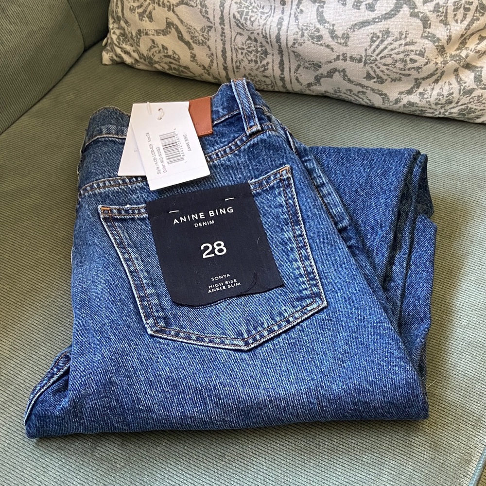 Anine Bing Sonya Women's High Rise Ankle Blue Jeans size 28